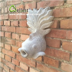 Wellest Natural Stone Granite Fish Wall Mounted Fountain