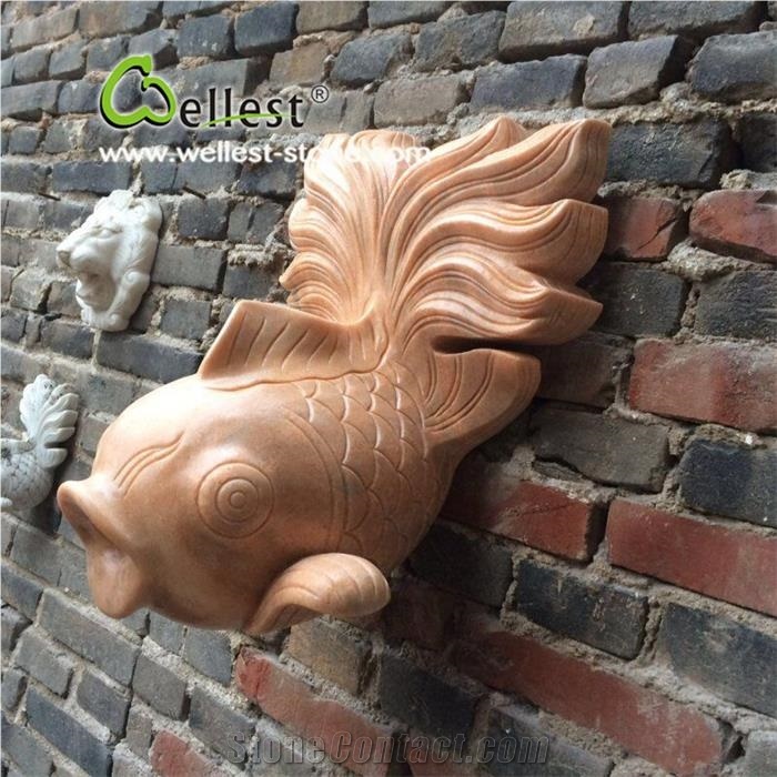 Wellest White Marble Exterior Fish Fountains on Wall