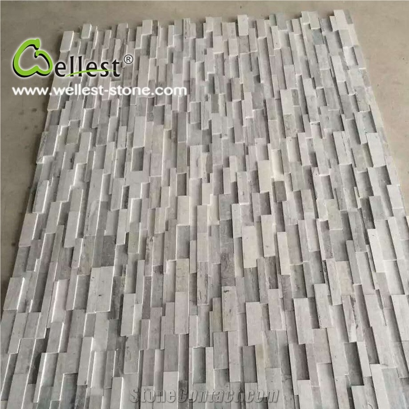 White Grey Wood Mable 3d Cultured Ledge Stacked Stone for Feature Back Ground Wall