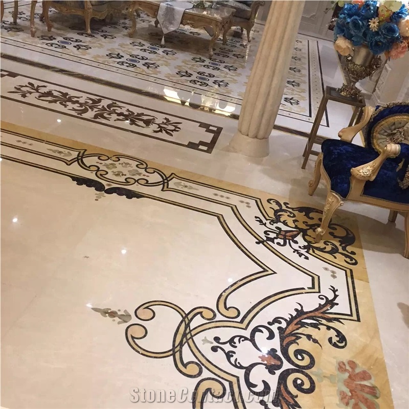 Project Show -Cream Marfil Beige Marble Waterjet Medallion Floor Carpet