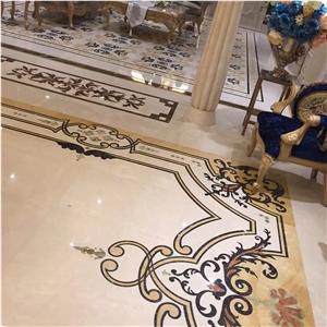 Project Show -Cream Marfil Beige Marble Waterjet Medallion Floor Carpet