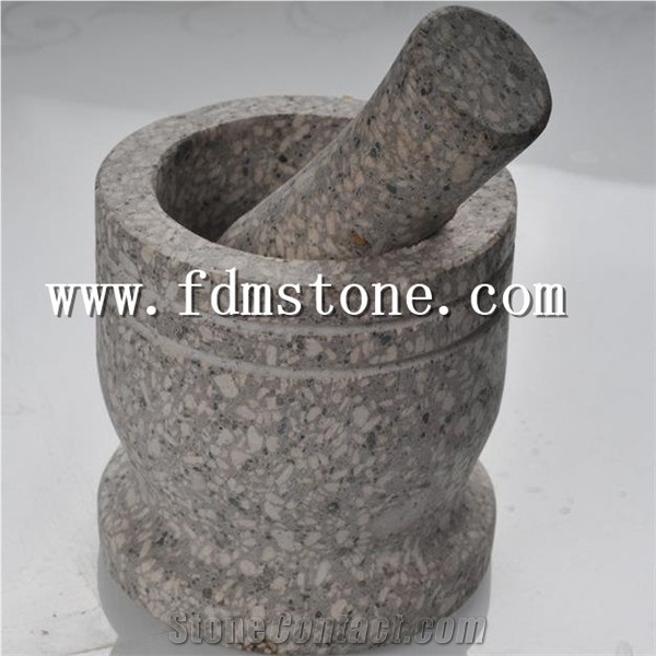 14x7cm Grey Granite Natural Stone Mortar and Pestle,Stone Cooking Tool,Kitchen Accessories