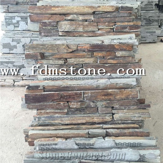 Black Slate Stacked Stone Veneer Back with Cement,Black Slate Culture Stone Veneer,Black Slate Stone Wall Cladding in 15x60 18x35cm