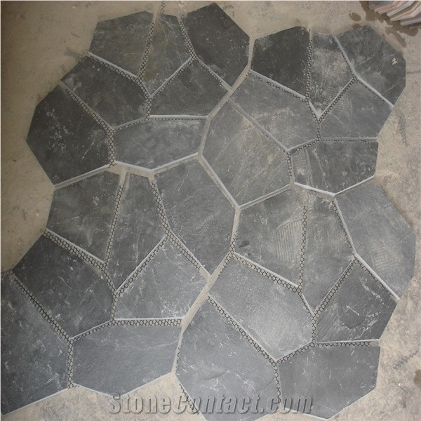 Black Slate Stone Mosaic on Mesh,Slate Products,Meshed Slate Paver,Flastone Patio