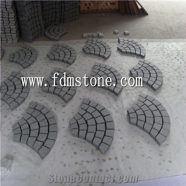 Cheap Black Granite Fan Shape Interlocking Mesh Paver,Fan Shape Mesh Paving Stone Granite Driveway Pave Tile