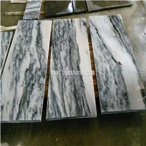 Cheap China Cloudy White Sandblasted Marble Paver Tile,White Wave Marble with Grey Vein Flooring and Walling Tiles
