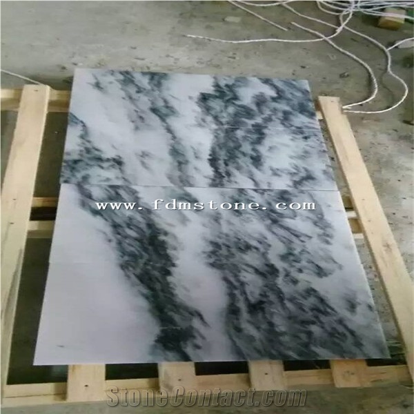 Cheap China Cloudy White Sandblasted Marble Paver Tile,White Wave Marble with Grey Vein Flooring and Walling Tiles