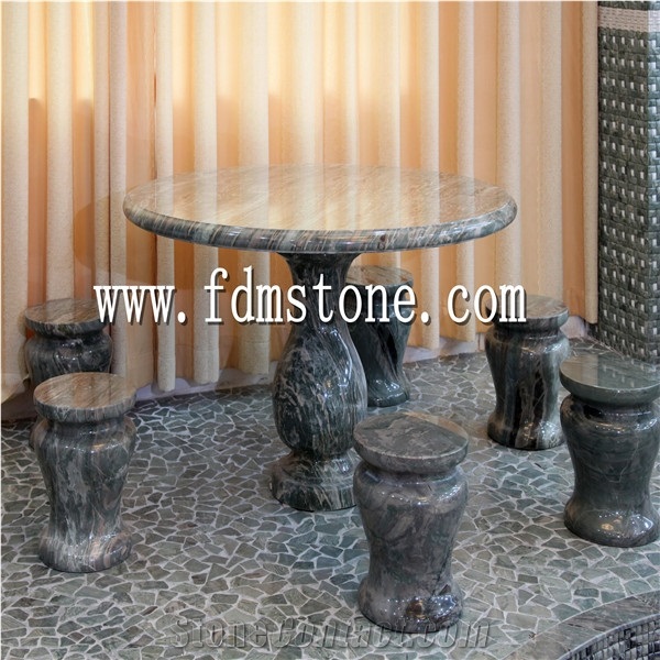 Cheap Stone Black Granite Outdoor Garden Stone Round Tables and Benches,Stone Table Sets