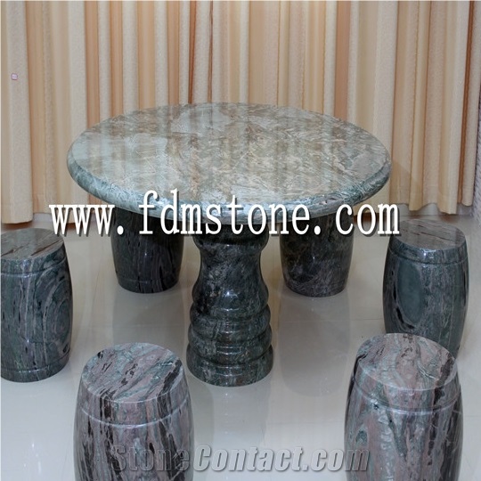 China Green Marble Outdoor, Round Stone Patio Table And Chairs