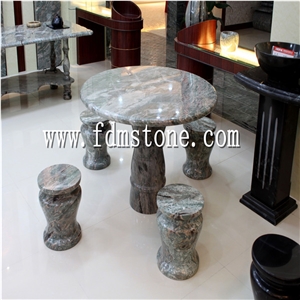 China Cheap Green Marble Outdoor Natural Stone Round Table and Chair Set