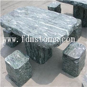 China Cheap Green Marble Outdoor Natural Stone Round Table and Chair Set