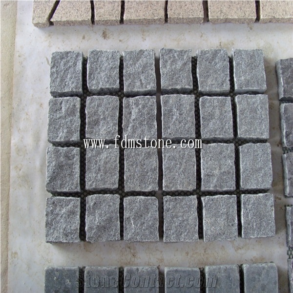 China G654 Cube Stone,Flamed Cobble Stone, Padang Dark Cheap Grey Granite Cube Paving