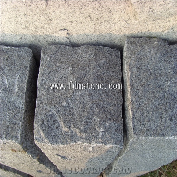 China G654 Cube Stone,Flamed Cobble Stone, Padang Dark Cheap Grey Granite Cube Paving
