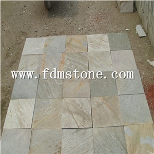 China Multi P014 Coping Stone Pool Slate Natural Split Tiles, P014 Golden Yellow Wooden Slate Paving Flooring and Walling Tiles