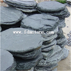 China Mustang Black Slate Round Stepping Tile,P018 Flagstone Crazy Paver,Organic Stepper