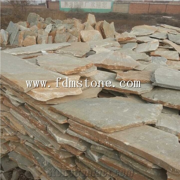 China Mustang Yellow Beige Slate Flagstone Pavers.Crazy Paver Packing