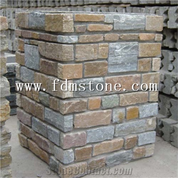 China Natural Rusty Slate Cultured Stone Wall Cladding Cement Column