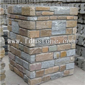 China Natural Rusty Slate Cultured Stone Wall Cladding Cement Column