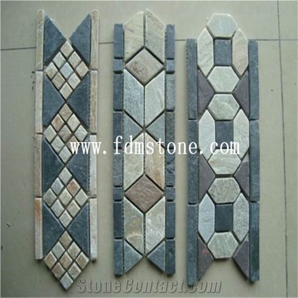China Slate Mosaic,Stone Mosaic on Mesh,Mosaic Tiles