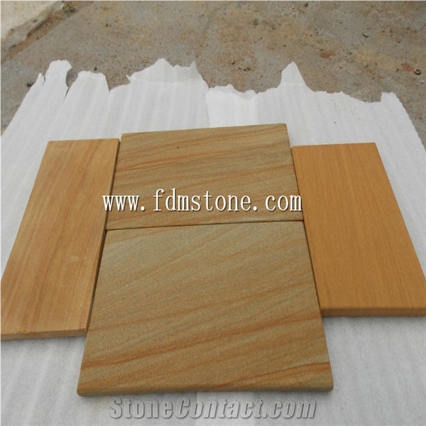 China Yellow Wooden Sandstone Coping Stones ,Honed Walling and Flooring Paver