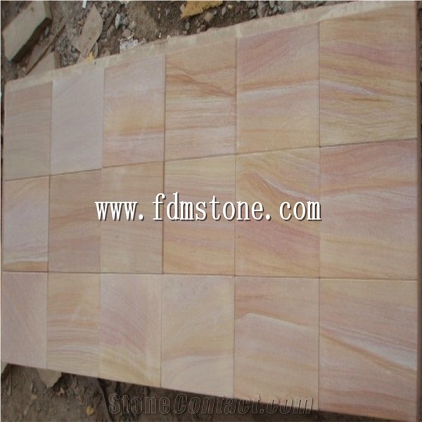 Crazy Paver Pink Rainbow Sandstone,Flagstone on Mesh,Flagstone Pation Tile Organic Stepper