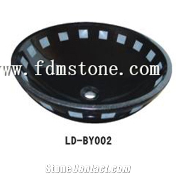 Durable Practical Polished Black Wash Bowls ,Natural Nero Marquina Marble Wash Oval Basins