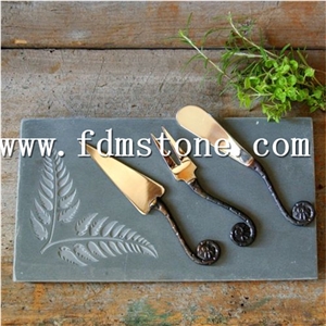 Engraved Logo Black Slate Stone Pizza/ Dinner Black Slate Plate 25*25cm Kitchen Accessories