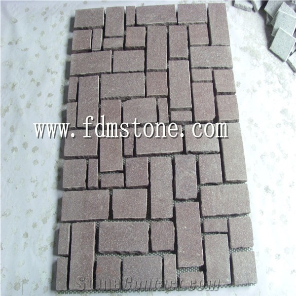 Granite Interlock Brick,Back Mesh Paving Stone,Lan, Multicolor Granite Paving Stone