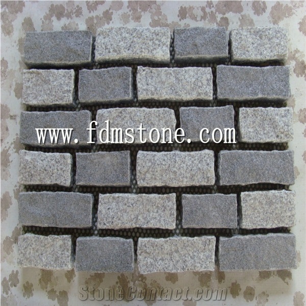 Grey Red Granite Fan Shaped Meshed Paver,60x60 Fan Shape Interlocking Pavers Manufacturers for Sale