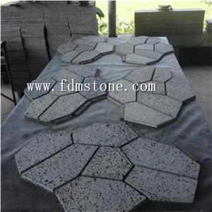 Hainan Black Lava Stone Tiles & Slabs, China Black Big Holes Volcanic Basalt Tiles
