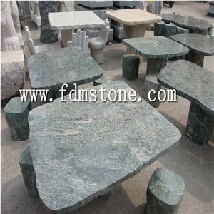 Huaan Jade Stone Onyx Garden Table Set,Green Granite Garden Table and Chairs,Chinese Granite Garden Table and Bench,Ourdoor Table Set