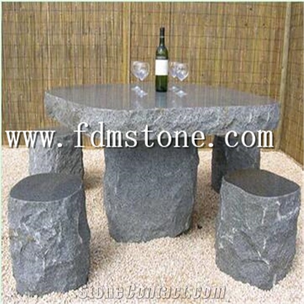 Indoor Stone Garden Table and Benches Carving Fruniture,Antiqued Style Granite Table