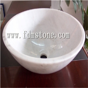 Indoor White Marble Sink White Bathroom Sink,Polished Stone Round Wash Bowl