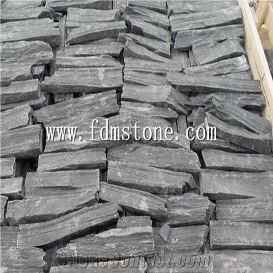 Irregular Loose Black Grey Slate Ledgestone Fieldstone Wall Cladding Tiles