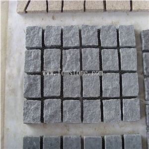 Meshed G654 Impala Black Granite Cube Stone/ Sesame Grey Granite Cobble Stone Pavers/ Garden Stepping Pavements,Exterior Stone,Landscaping Stone