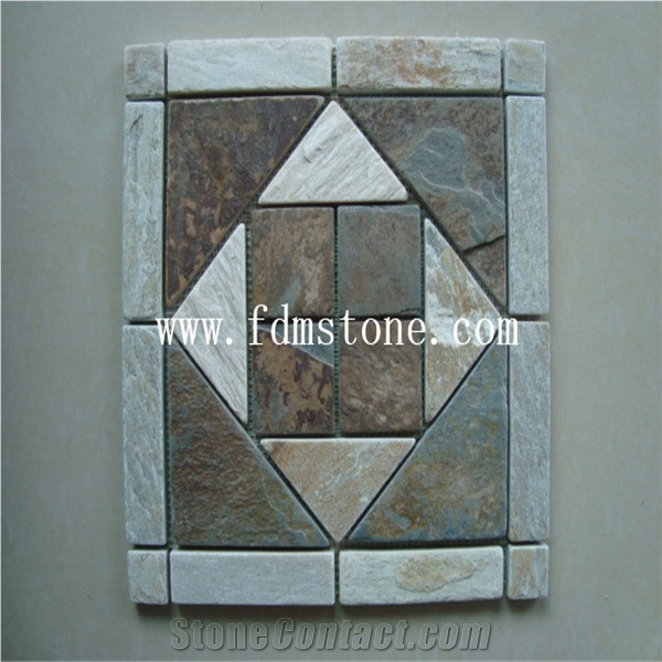 Mosaic Slate Stone- Portfolio, Hebei Rust Slate Mosaic
