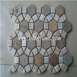Multicolor Golden Coast Slate Mosaic,Yellow Wooden Stone Mosaic,China Mosaic Manufacturer with Factory Price