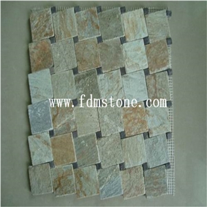 Multicolor Golden Coast Slate Mosaic,Yellow Wooden Stone Mosaic,China Mosaic Manufacturer with Factory Price