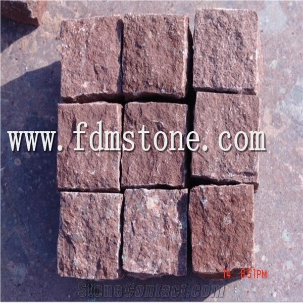 Natural Face Paving on Mesh, Chinese Red Porphyry Exterior Paving Pattern Pavers for Courtyard/Driveway/Garden Stepping/Walkway, China Porphyry Red Granite Cube Stone & Pavers