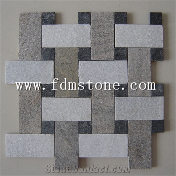 Natural Interior Grey Slate Mosaic Tile, Polished Wall Cladding Stone Mosaic , Slate Mosaic Wall Cladding