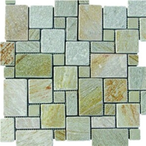 Natural Mesh China Multicolor Slate Style Flagstone,Factory Natural Anti-Slip Outdoor Tiles,Gray Bricks Tile Matt,Irregular Random Slate