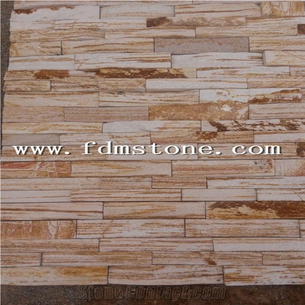 Natural Mocha Sandstone Wall Decor Beige Cultured Stone, Yellow Sandstone Crazy Paver