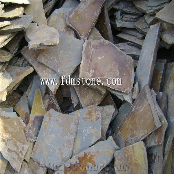 Natural Slate Crazy Flagstone Paving Tiles,Slate Walling Tiles,Yellow Honey Gold Slate P014 Walling Tiles