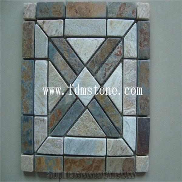 Natural Stone Mosaic Rust Slate Wall Mosaic Multicolor Slate Mosaic Pattern for Wall Decor,Natural Slate Mosaic Small Pieces in Size 4.8x4.8cm