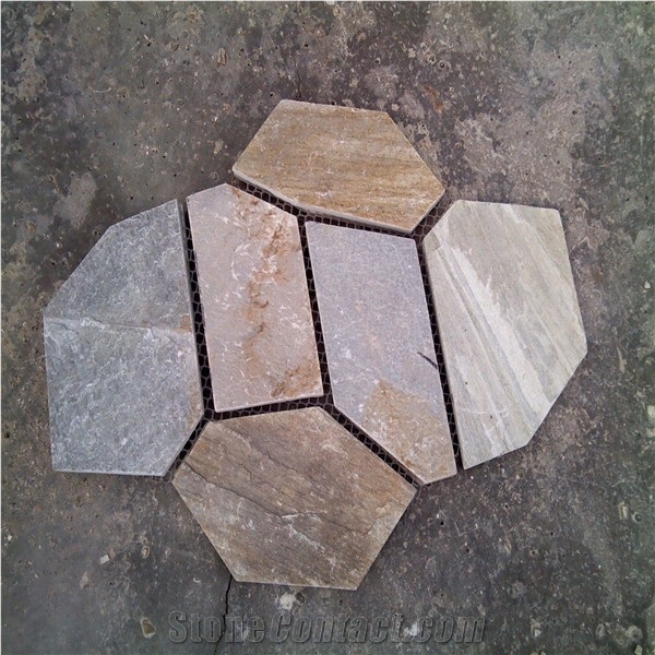 Outdoor Paving,Meshed Flagstone,Slate Paving Stone,Rustic Mesh Backed Slate Tile China Irregular Shaped Slate Tile