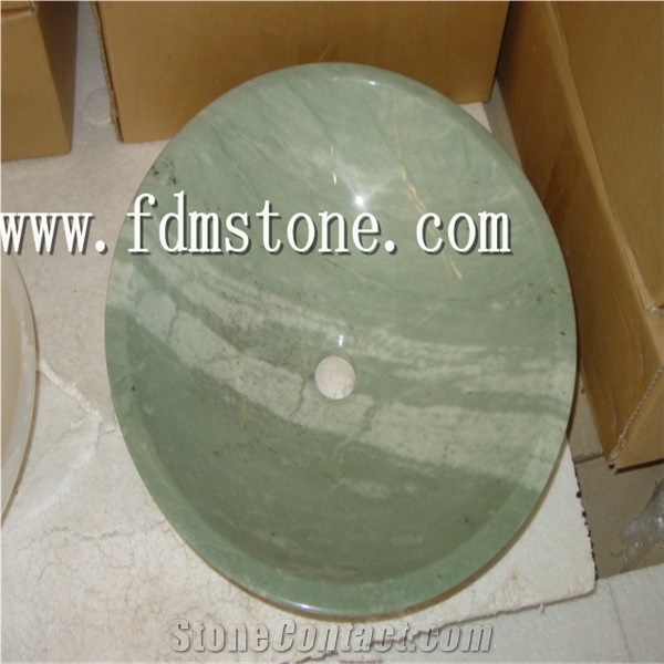 Polished Green Marble Bathroom Oval Sinks, Oval Basins, Vessel Sink, Natural Stone Wash Basins