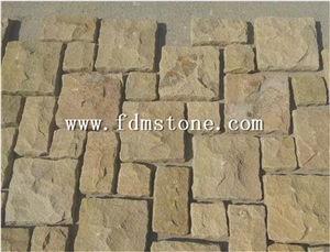 Shandong Yellow Teak Wooden Sandstone Cultured Stone for Wall Brick Pattern with Crazy Vein