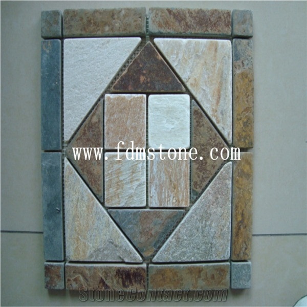 Slate Mosaic Tumbled Slate，Interlocking Stone Slate Mosaic