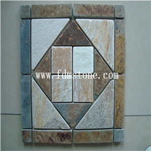 Slate Mosaic Tumbled Slate，Interlocking Stone Slate Mosaic