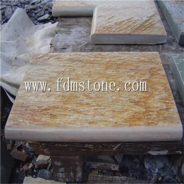Split Surface P014 Yellow Slate Swimming Patio Pool Coping Stone,Bullnosed Paving